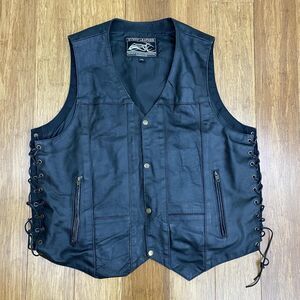 Shaf Event Black Leather Vest Lace Up Biker Concealed Carry Pocket 2XL